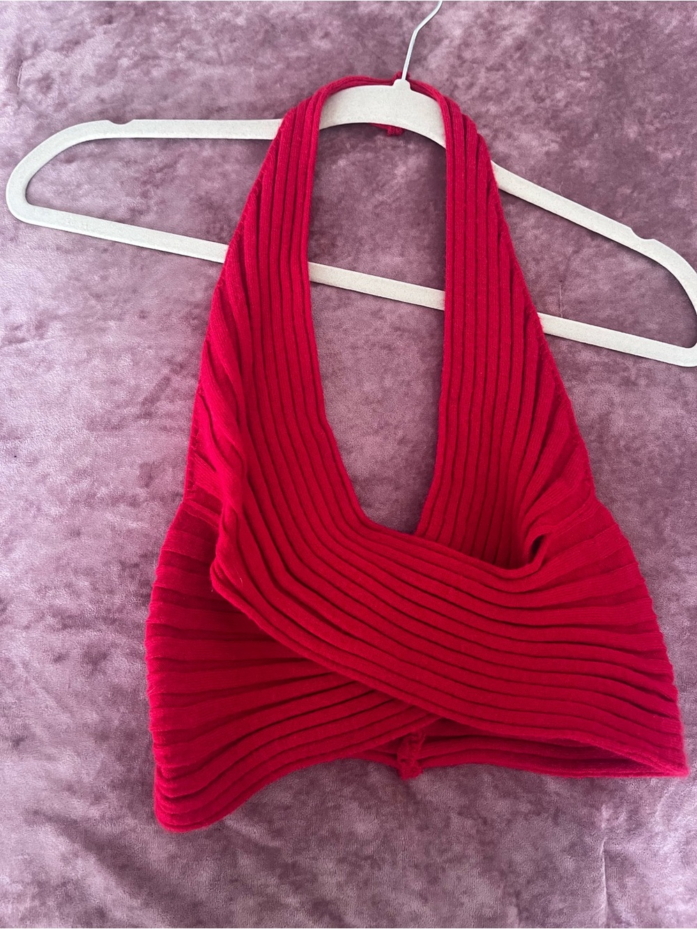 Ribbed Halter Crop Top - Red